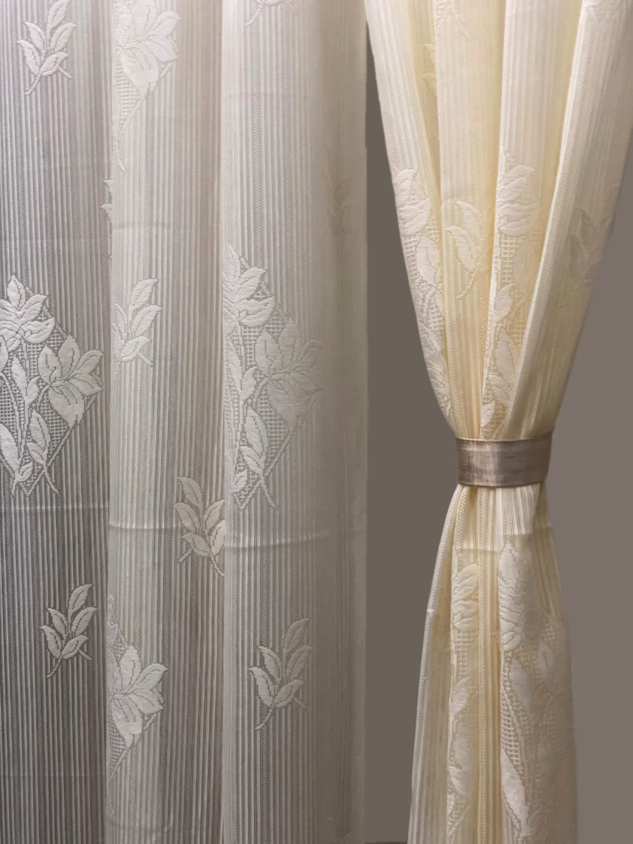 NACIA Floral Net Semi Sheer Curtains 5 Feet Set of 2 | Transparent Window Curtains with Eyelet Rings | Light Filtering Polyester Curtains for Living Room Bedroom and Home Décor Door (Cream)