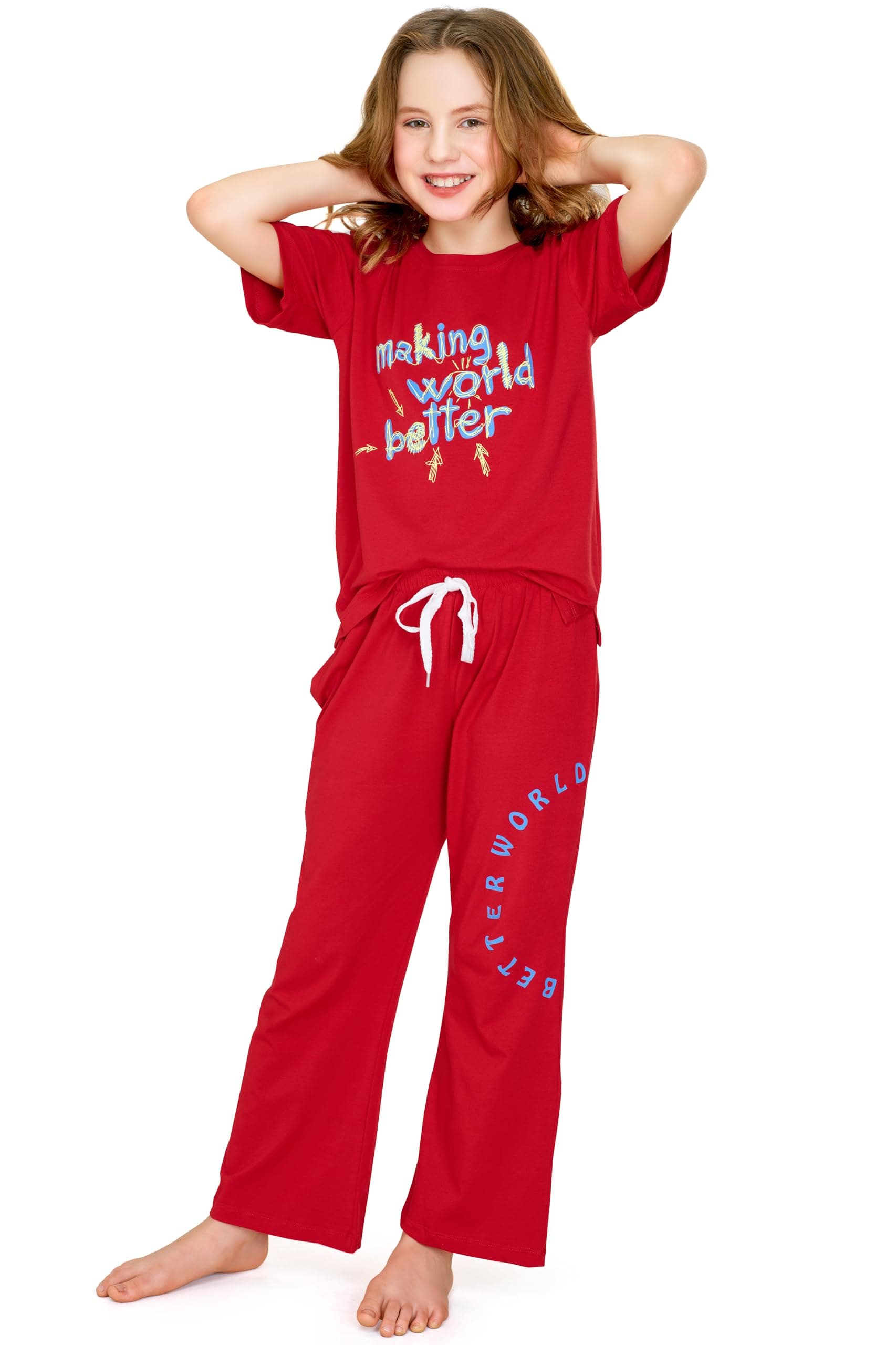 ZEYO Girl's Cotton Typography Printed Night Suit Set of Top & Palazzo 5555