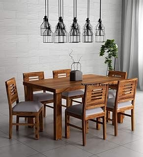 Solid Wood Dining Table 6 Seater | Dinning Table with Six Chairs | Dining Room Furniture | Honey, Sheesham Wood