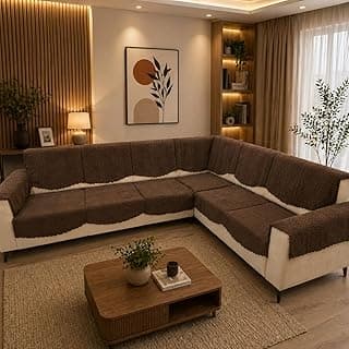 7 Seater L-Shape Sofa Cover, Quilted Texture, Sectional Couch Protector for Living Room-Pack of 14 (Coffee)