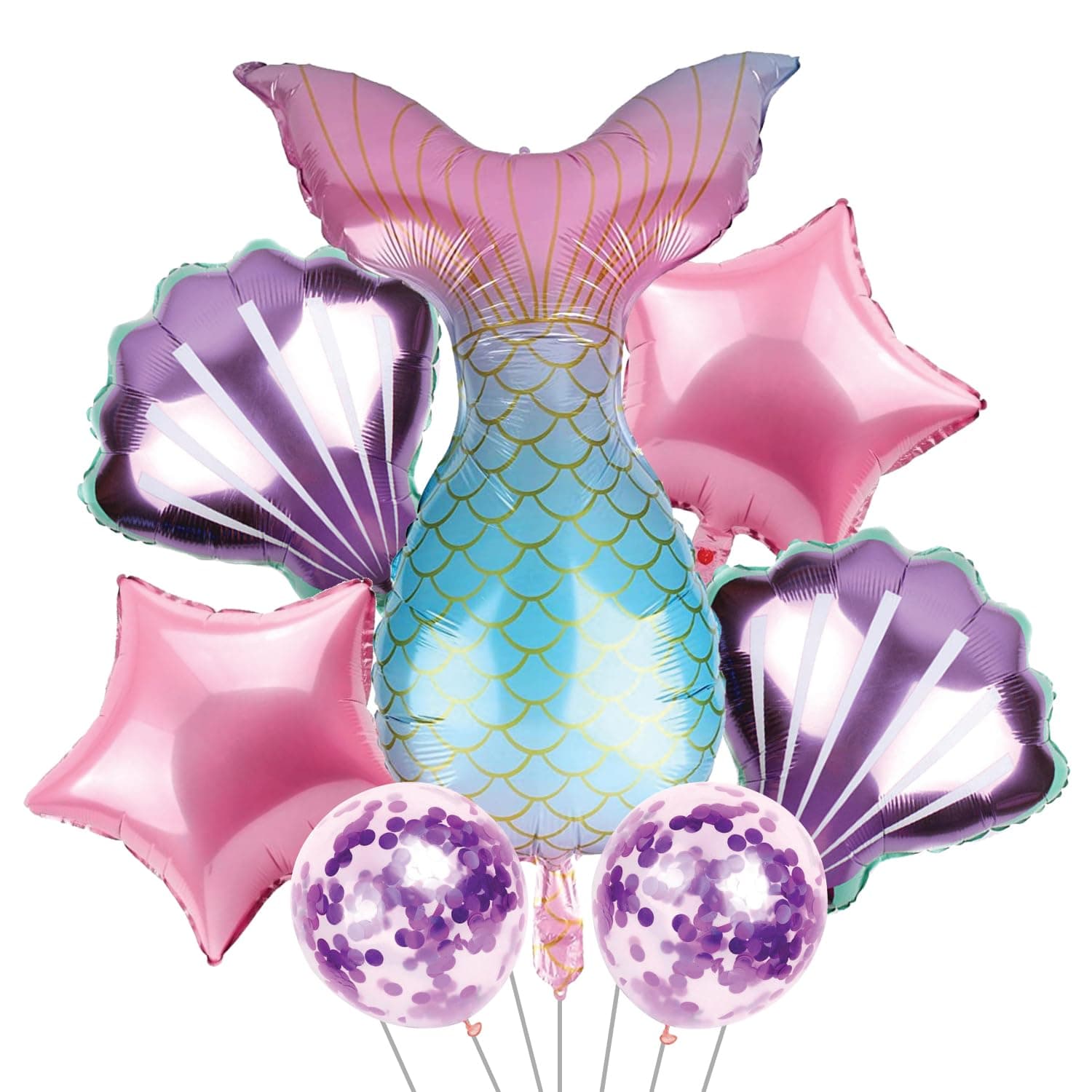 Party Propz Huge Mermaid Foil Balloons - 7 Pcs For Birthday Decorations | Happy Birthday Theme For Girls | Kids Party Decorations, Multicolor