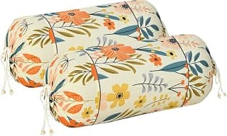 Kuber Industries Floral Print Soft & Luxurious Decorative Cotton Bolster Cover- Set of 2, 16"x32" (Cream)