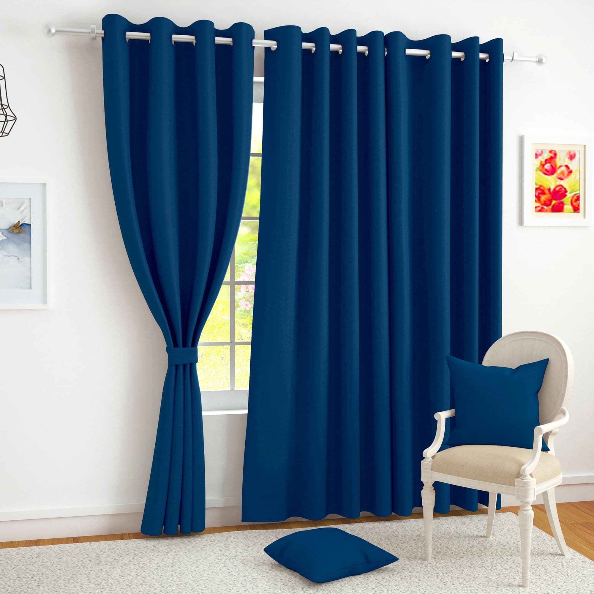 Story@Home 100% True Blackout Window Curtains 5 Feet Long Set of 1 | Plain Design | Room Darkening Curtain | Thermal Insulated Curtains for Living Room, Bedroom | (116 x 152 cm, Navy Blue)