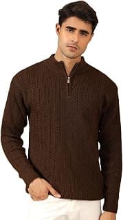 Kvetoo Men's Full Sleeve High Neck Zipper Sweater| Warm Cable Knit Quarter Zip Pullover | Wool Winter Sweater for Casual & Office Wear