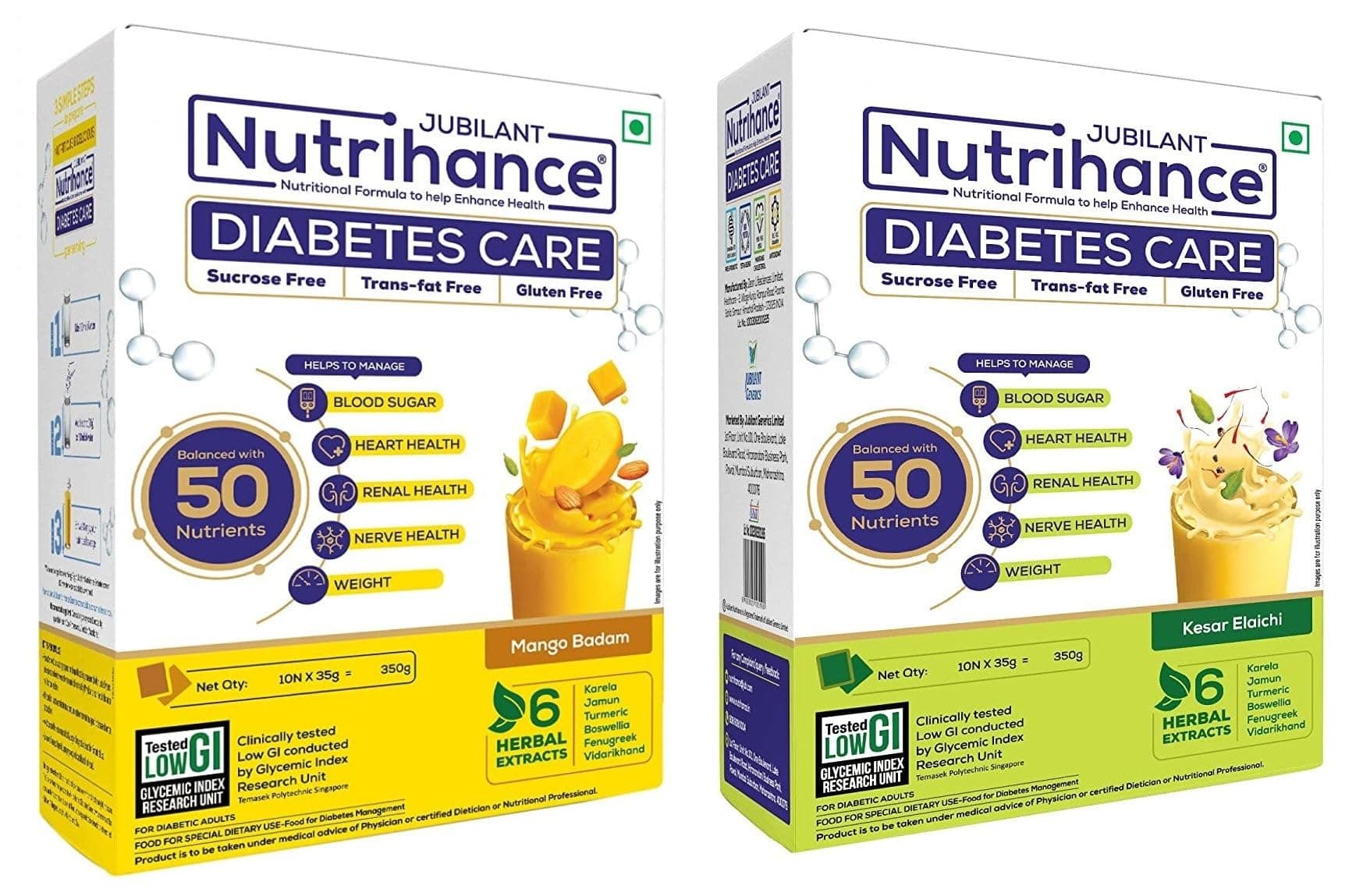 JUBILANT Nutrihance Diabetes Care Drink Kesar Elaichi And Mango Badam Flavored 350gm x pack of 2
