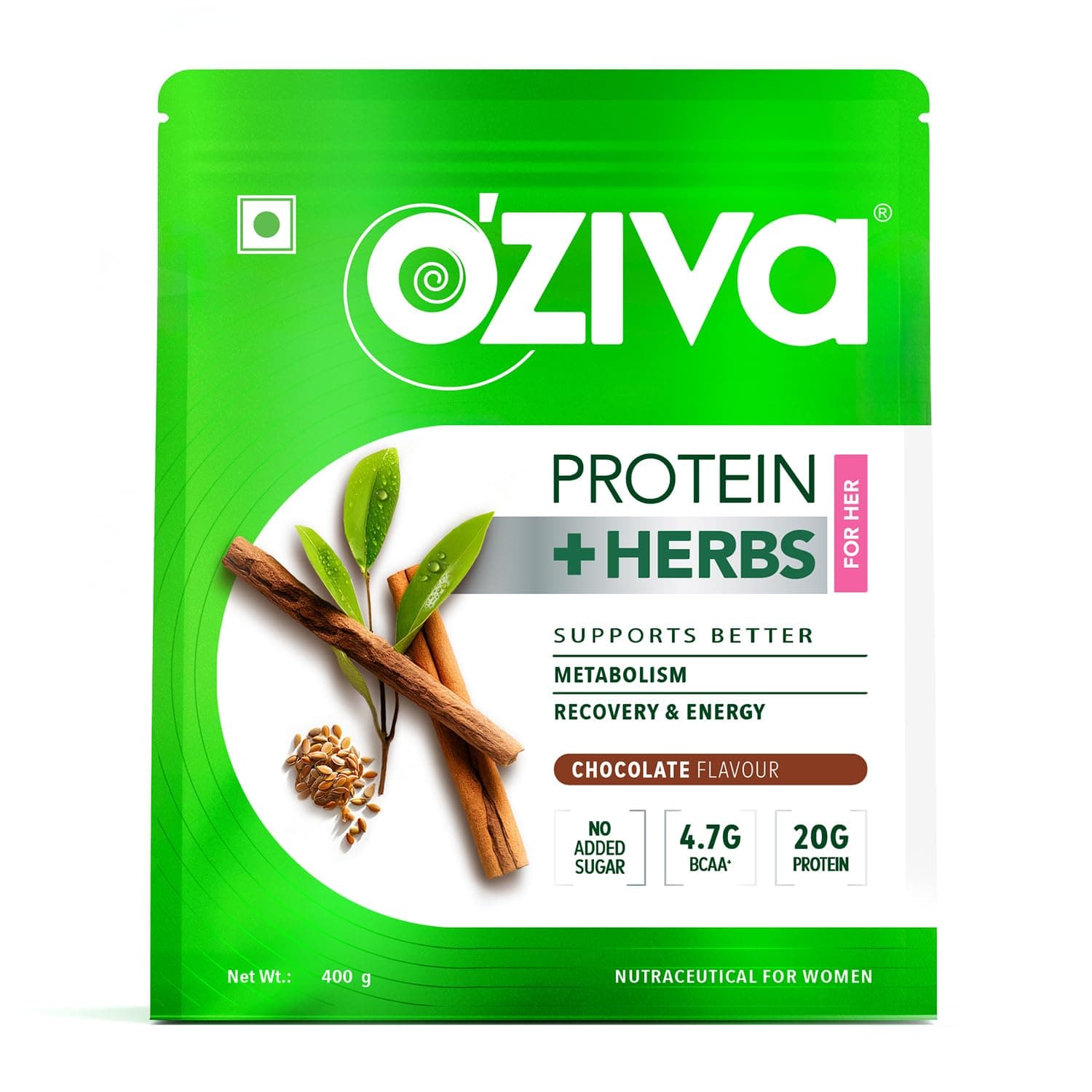 OZiva Protein & Herbs for Women, Chocolate, 16 Servings, 0g added Sugar