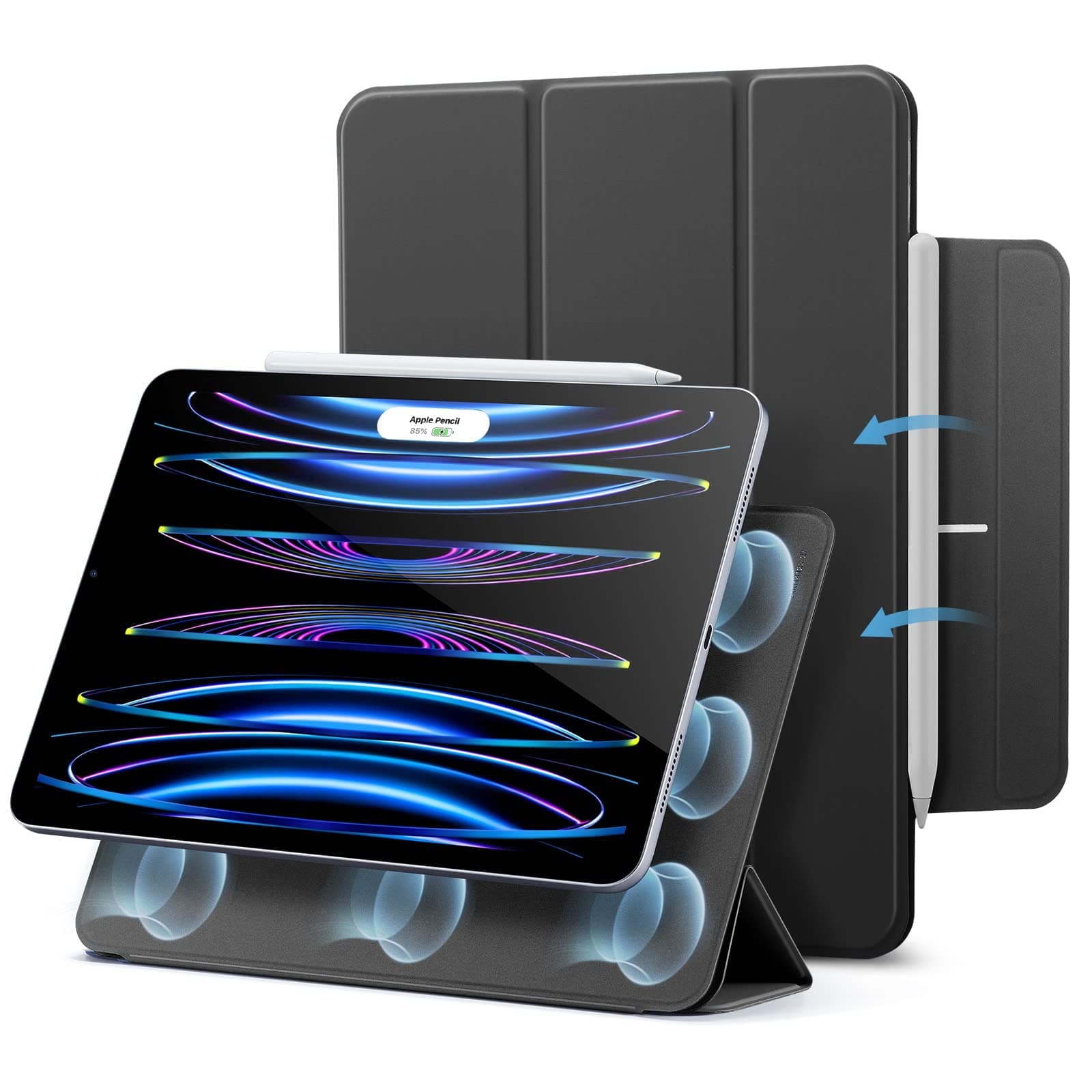 ESR for iPad Pro 11 Inch Case (4th/3rd/2nd Gen), Rebound Series, Black | Slim Trifold Two-Way Stand, Powerful Magnetic Attachment, Durable Protection, Auto Wake/Sleep