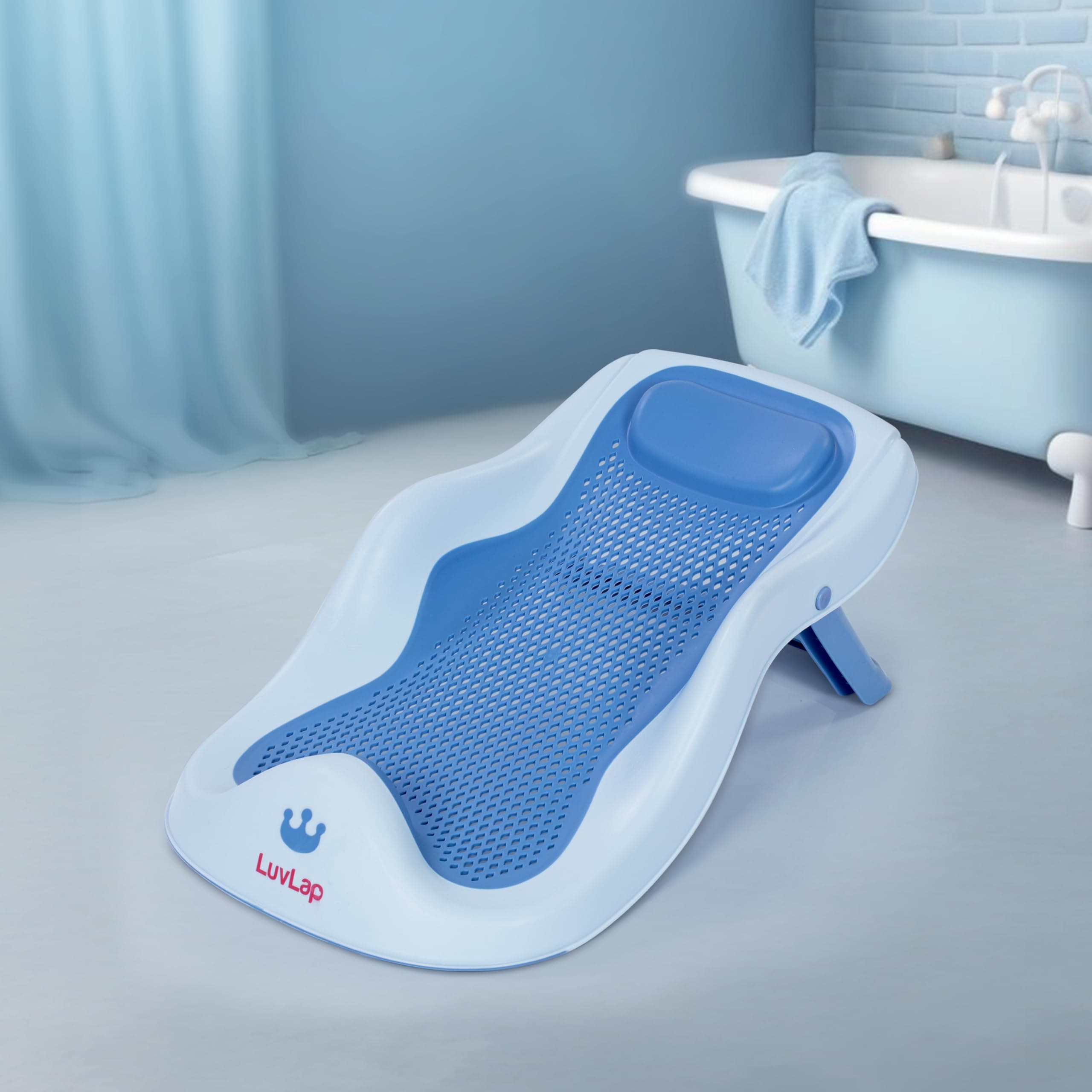 LuvLap Baby Bath Seat 0-6 Months, Durable, Non-Slip, Safe & Comfortable Baby Bather (Blue)