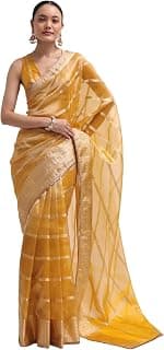KALKI Fashion Mustard Yellow Zari Woven Chanderi Saree With Unstitched Blouse Chanderi sarees for women Traditional Ethnic Wear Fashion Wear Wedding Collection Festive Saree