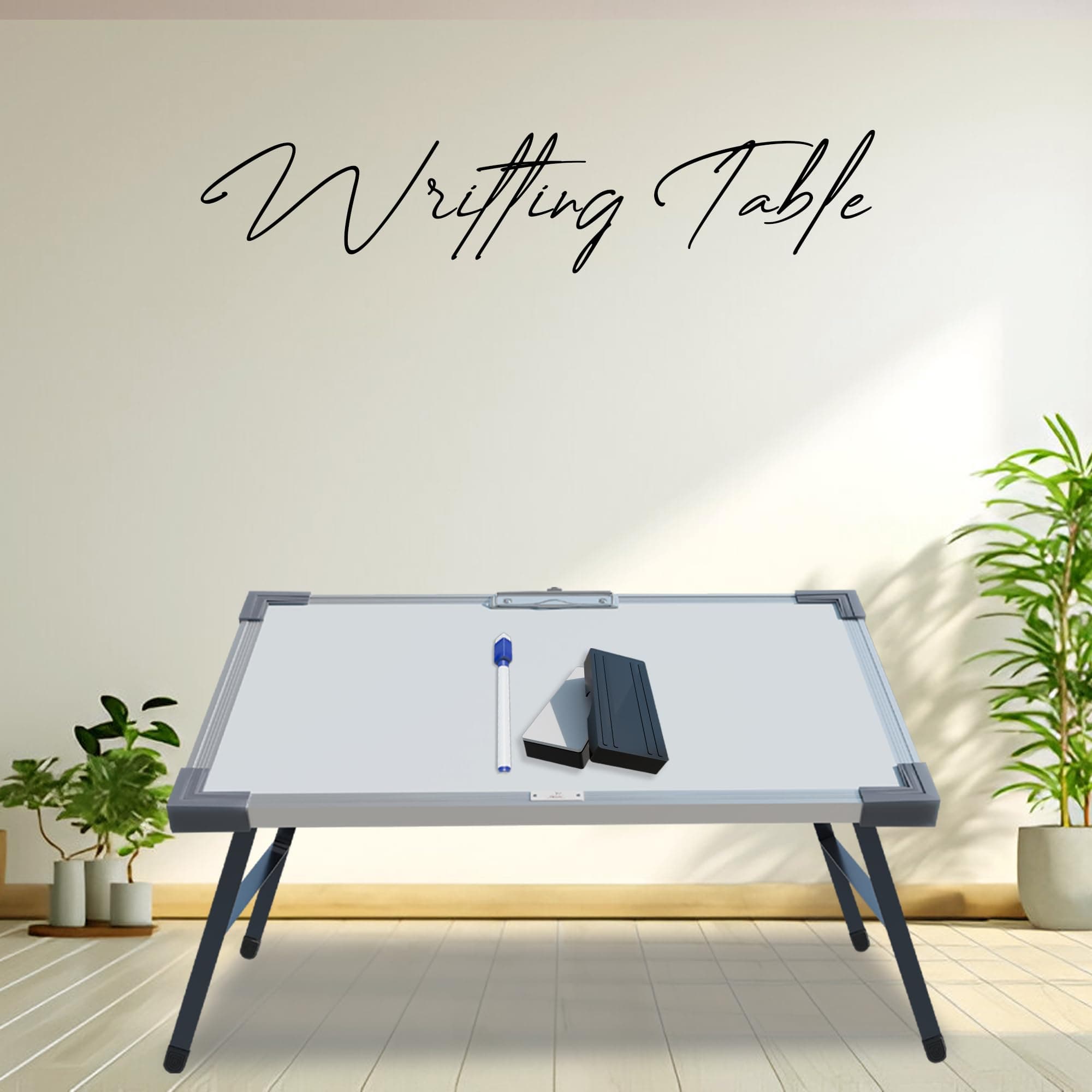 ROSE® Multipurpose White Board Study Lapdesk, Foldable & Portable Study Table with Adjustable Height, Laptop, Writing & Study Desk for Kids, Bed & Office Use (12" X 21")