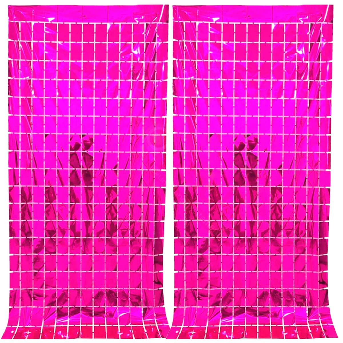 Propsicle 2 Pcs 3ftx6ft Pink Foil Fringe Square Curtains Happy Birthday Party, Anniversary, Bachelorette, Baby Shower, Bridal Shower Decoration Item - Pack of 2