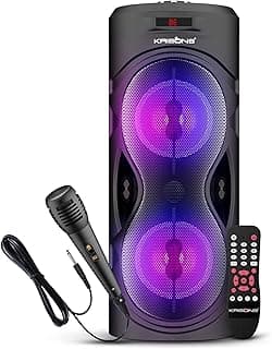 Krisons Cylender 4" Double Woofer 40W Multi-Media Bluetooth Party Speaker with Wired Mic for Karaoke,2400 MAH Battery, Digital Display,RGB Lights, USB, SD Card, FM Radio,Auto TWS Function & Remote