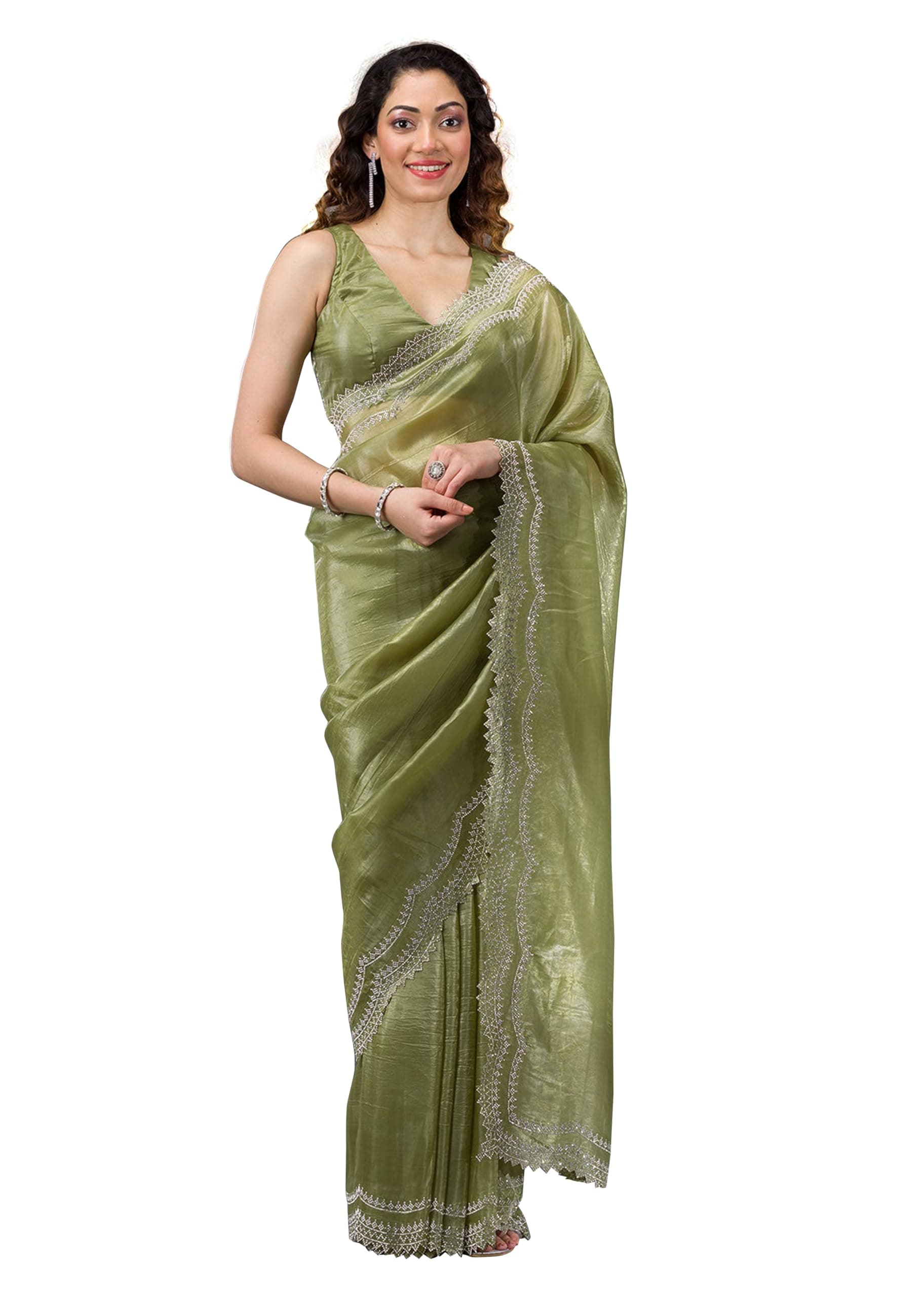 TRENDMALLS Women's Tussar Silk Siroski With Zarkan Work Saree with Unstitch Blouse Piece
