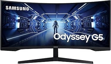 Samsung 34"(86.42cm) Odyssey G5 Curved Gaming Monitor|WQHD 3440 x 1440|1000R|165Hz|1ms|21:9|Wall Mountable|FreeSync Premium|Ports-DP, HDMI, Headphone|DP Cable|Eye-Saver|LC34G55TWWWXXL|Black