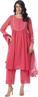 BIBA Women Embroidered Gathered Kurta & Palazzo Suit Set