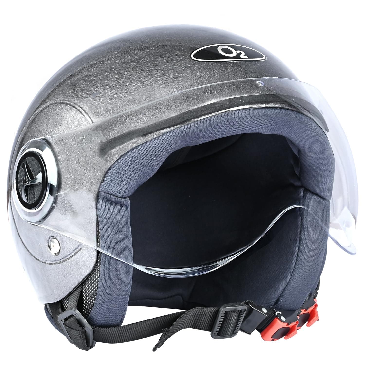 O2 Open Face / Half face Helmet Unisex for Bike Women Men ISI Certified with Clear Visor Smooth Finish Lightweight & Compact (S. Black, 580mm Medium)