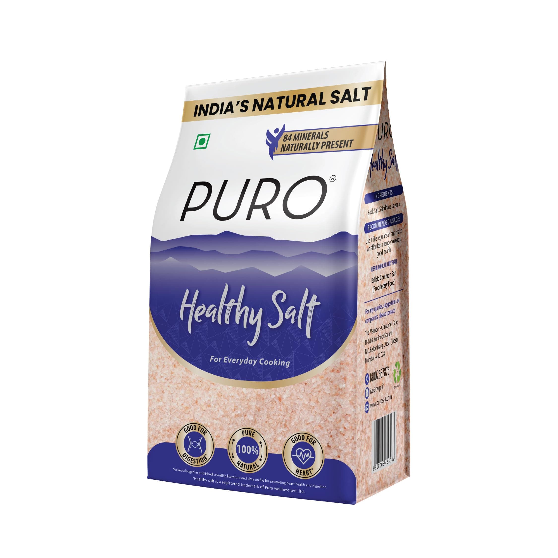 Puro Healthy Salt || Rock Salt || 1 kg (fine), 100% Natural, Low Sodium, with Natural Minerals