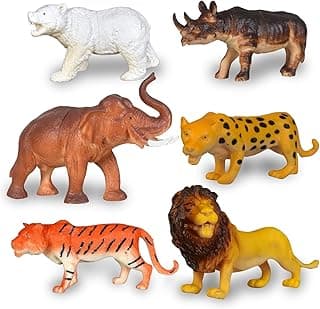 TEC TAVAKKAL Set of 6 Big Size Full Action Toy Figure Jungle Cartoon Wild Animal Toys Figure Playing Set for Kids Current Animals Bear Rhino Elephant Leopard Tiger Lion Toys for Kids (Big)