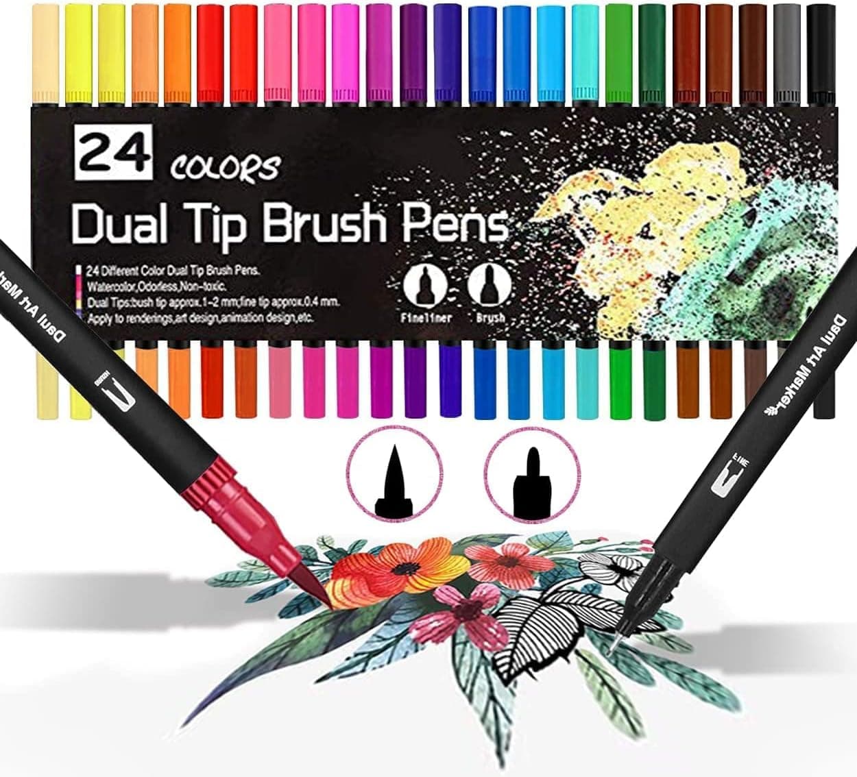 Corslet Brush Pens Set 24 Shades, Dual Tip Brush Pen Colour for Sketching & Drawing, Calligraphy Set, Water Colour Pens, Brush Pens, Sketch Pens for Adults & Artists
