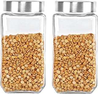 CELLO Qube Fresh Glass Storage Jar for Kitchen Set of 2 Pcs, 1000ml Transparent | Fridge Safe Airtight Leadfree Toughened Glass Kitchen Storage Containers Set For Beans, Whole Grains Spices Dry Fruits