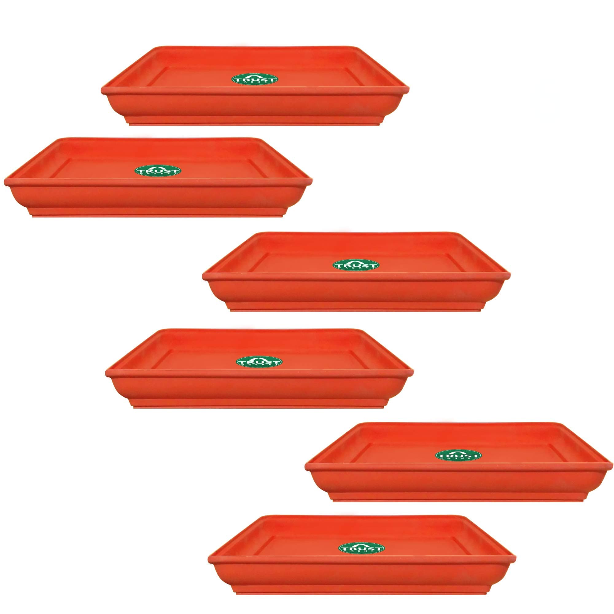TrustBasket UV Treated Square Bottom Tray(Plate/Saucer) Suitable for 14 inch Square Plastic Pot - Terracotta Color - Set of 6 | Heavy Duty Highly Durable Plant saucer Gamla for Indoor Home Decor & Outdoor Balcony Garden