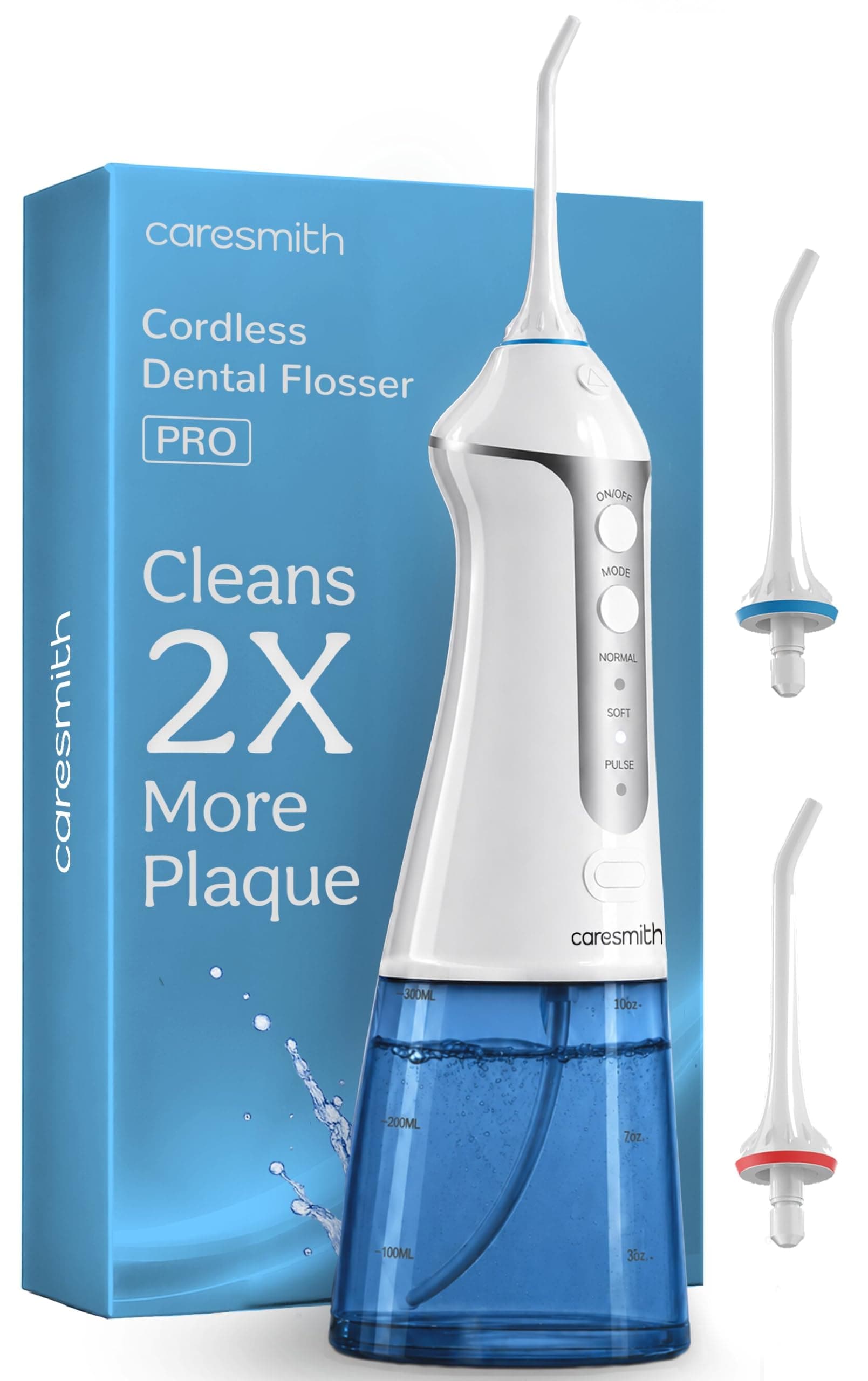 Caresmith Professional Cordless Dental Flosser | 300 ml Large Detachable Water Tank | 3 Modes | IPX7 Waterproof | Oral Flosser