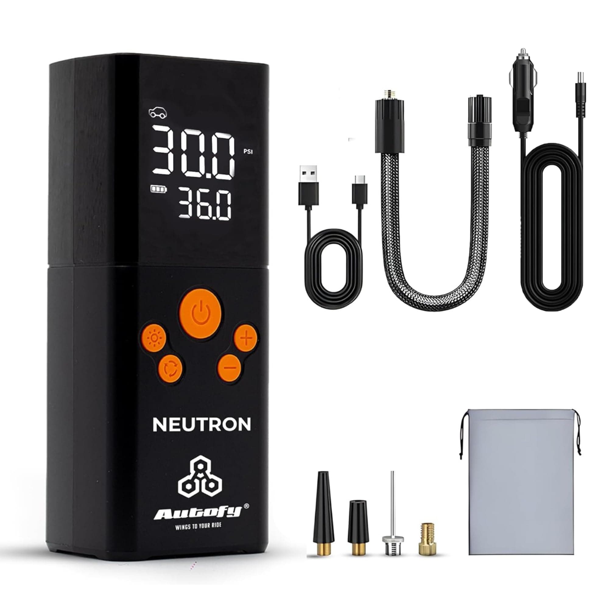 Autofy NEUTRON 2 Years WARRANT'Y with Dual Power Mode Cordless & 4Mtrs Power Cord [22mm Cylinder Most Heavy Duty] Car Tyre Inflator Pump - 6000mAH Mobile Powerbank - 150 PSi - 4 Mins Fast Inflation