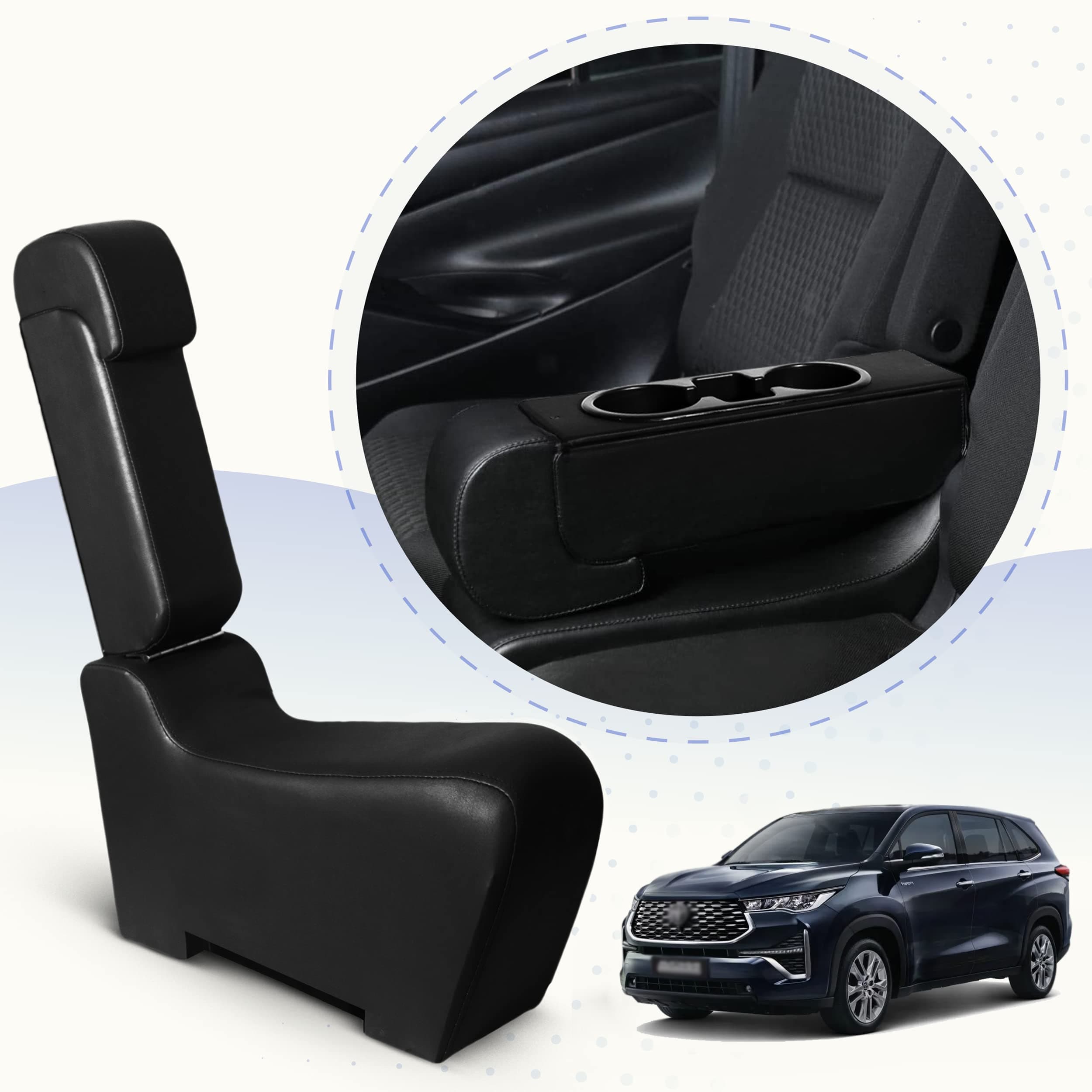 VEMOTO™ Center Seat Armrest with Dual Cup & Phone Holder (HYCROSS, Full Black)