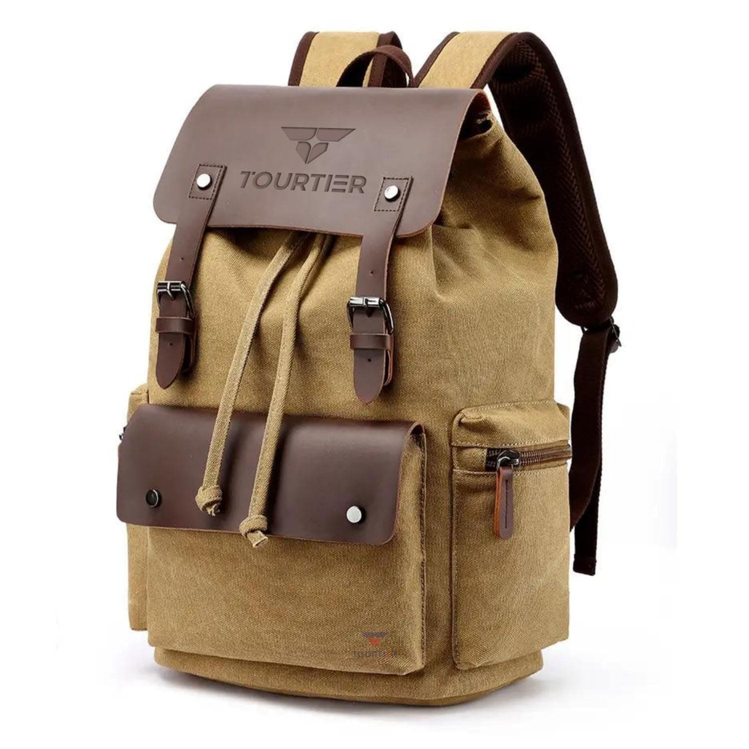 TOURTIER Canvas Travel Daypack Drawstring Backpack Flip Bag Retro Laptop Bag for Men Women