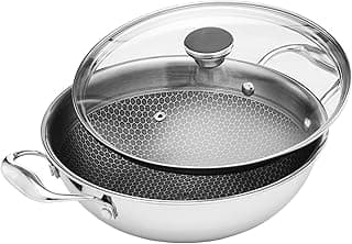 Amazon Basics Non-Stick Honeycomb Triply Stainless Steel Kadhai with Glass Lid, 24 cm - 2.7L, Fast & Even Heating, Induction & Gas Compatible