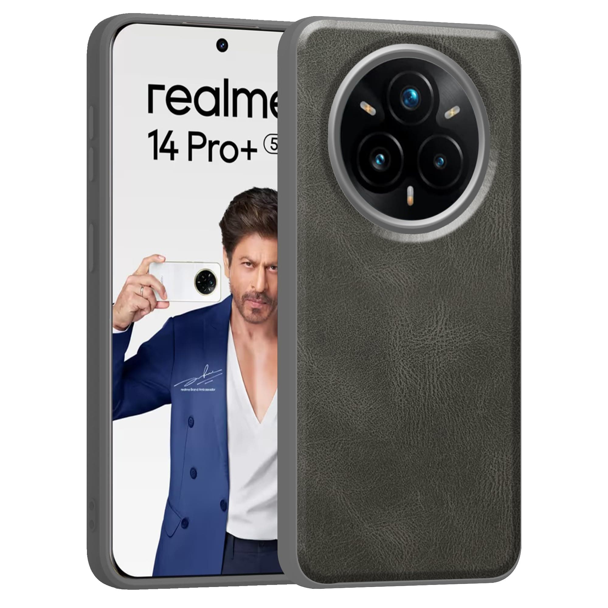 amazon basics Back Cover for Realme 14 Pro Plus 5G | Ultra Slim Soft Rubberised Case | Oil Feel Soft Leather Back | Camera Protection - Gray