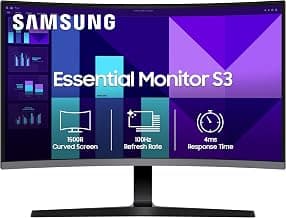 Samsung 32" (80 cm) S3 1500R Curved Monitor|FHD 1920 x 1080|100 Hz|4 ms|Ports-HDMI,VGA|Game Mode|Eye Saver Mode|LS32D390GAWXXL||Wall Mountable|Black