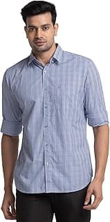 Raymond Men's Pure Cotton Regular Fit Checks Pattern Contemporary Fit Button Down Collar Full Sleeve Casual Shirt