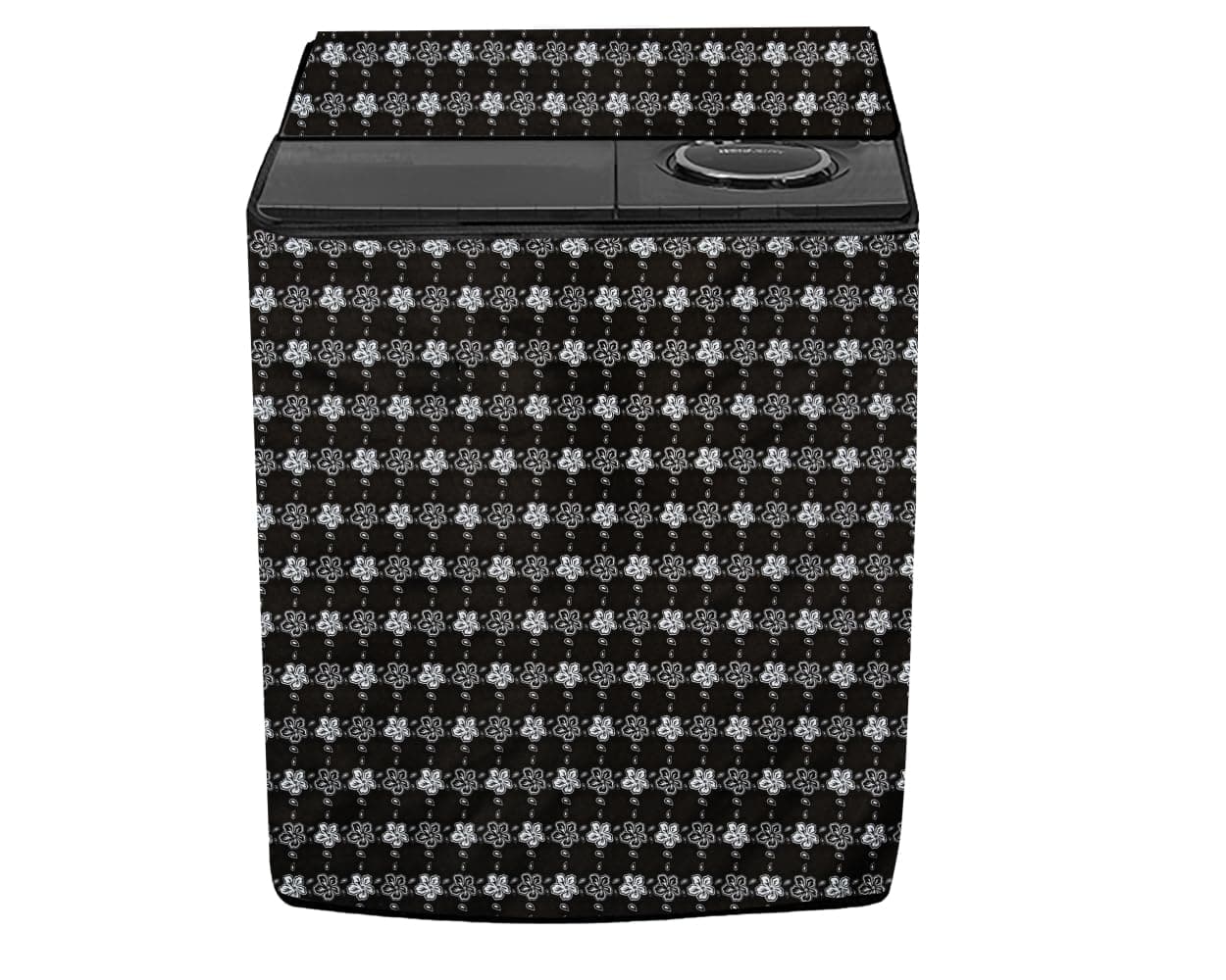 Stylista Washing Machine Cover Compatible for Whirlpool 10.5 kg 5 Star Semi-Automatic Top Loading Washing Machine ACE XL 10.5 Floral Pattern Black