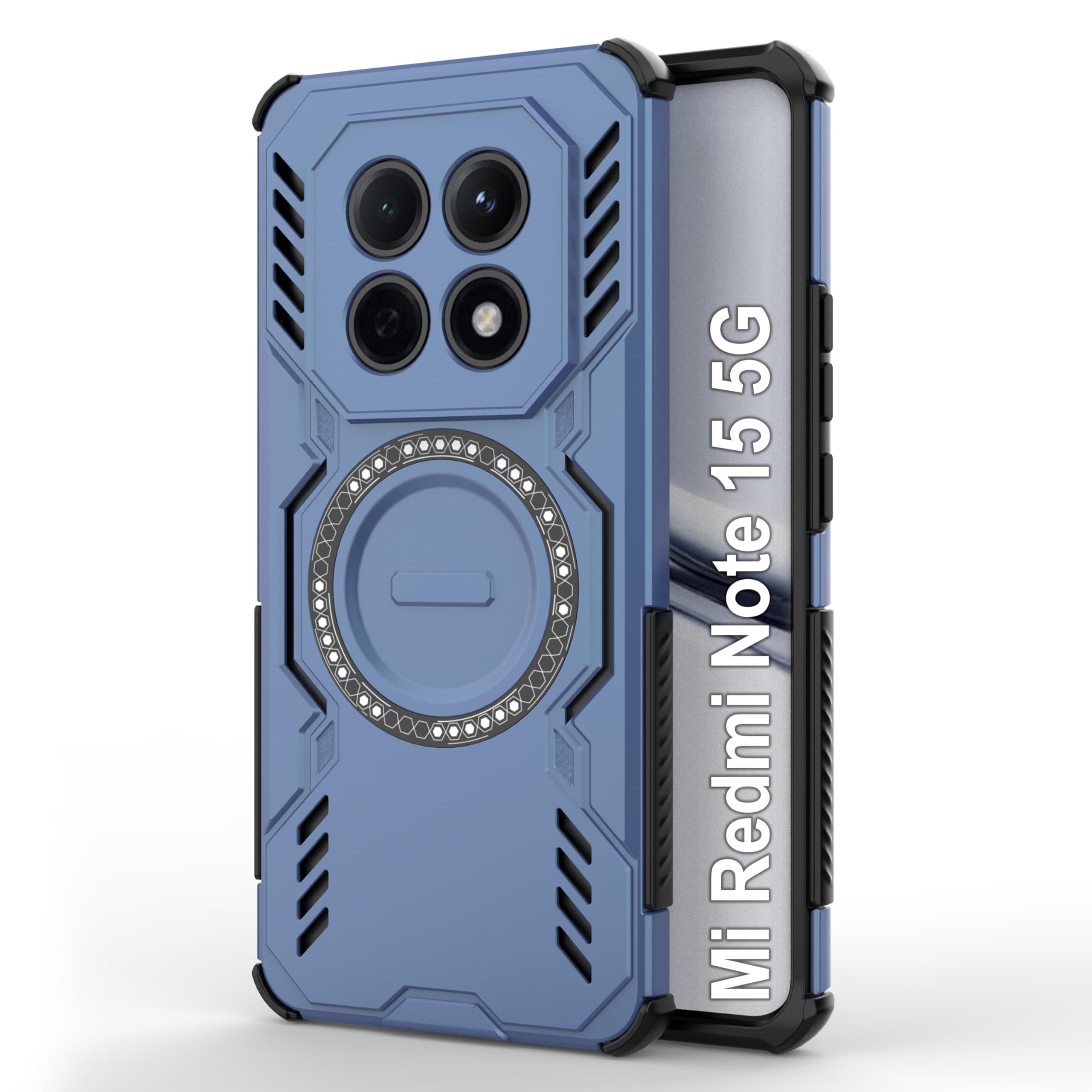 amazon basics Back Case Cover for Redmi Note 15 5G | Magnetic Case with Built-in Metal Ring | Supports MagSafe Charger, Wallet & Car Mount | Shockproof Hybrid PC + TPU | Blue