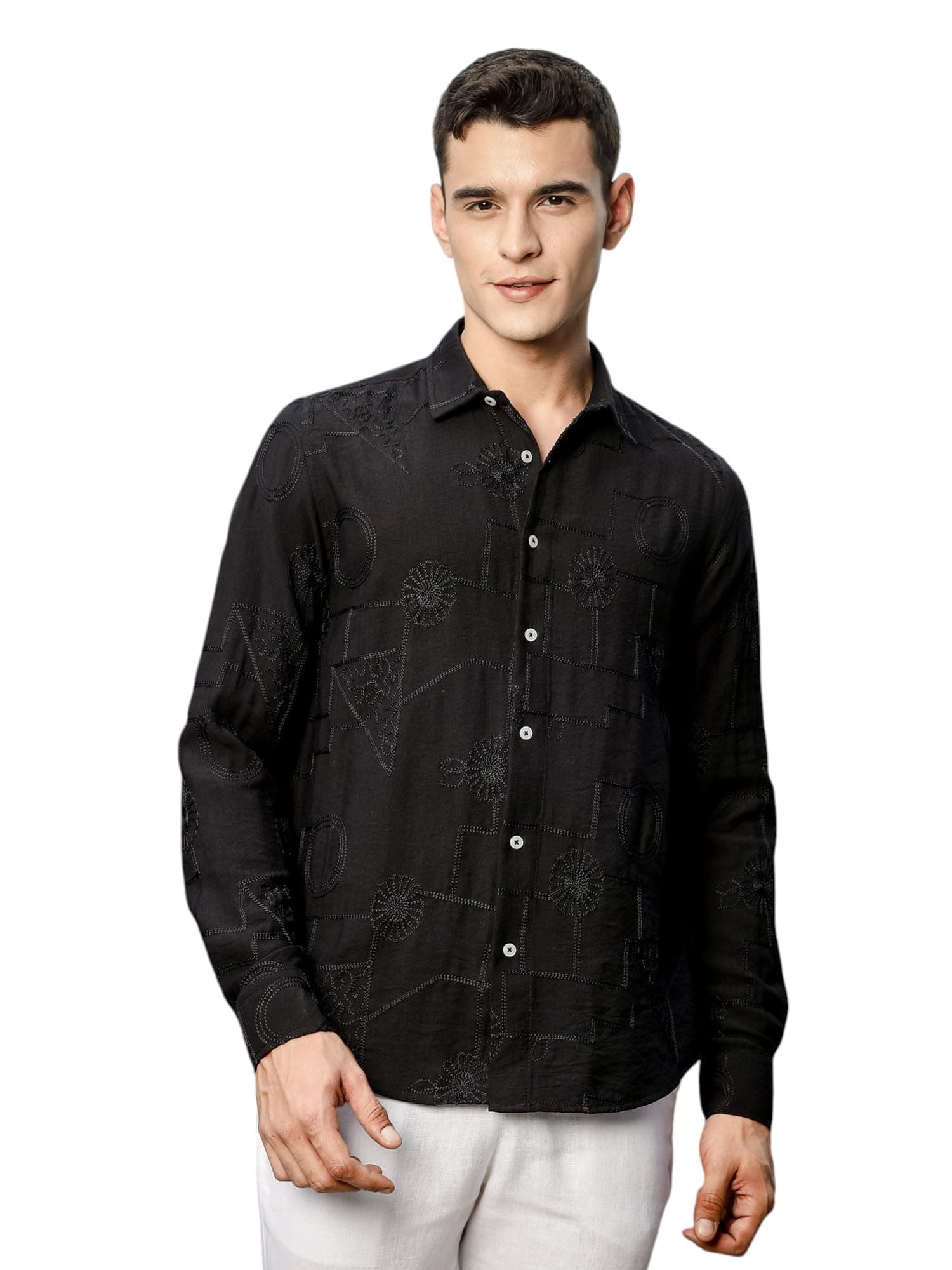 Thomas Scott Self Printed Embriodired Casual Shirt for Men