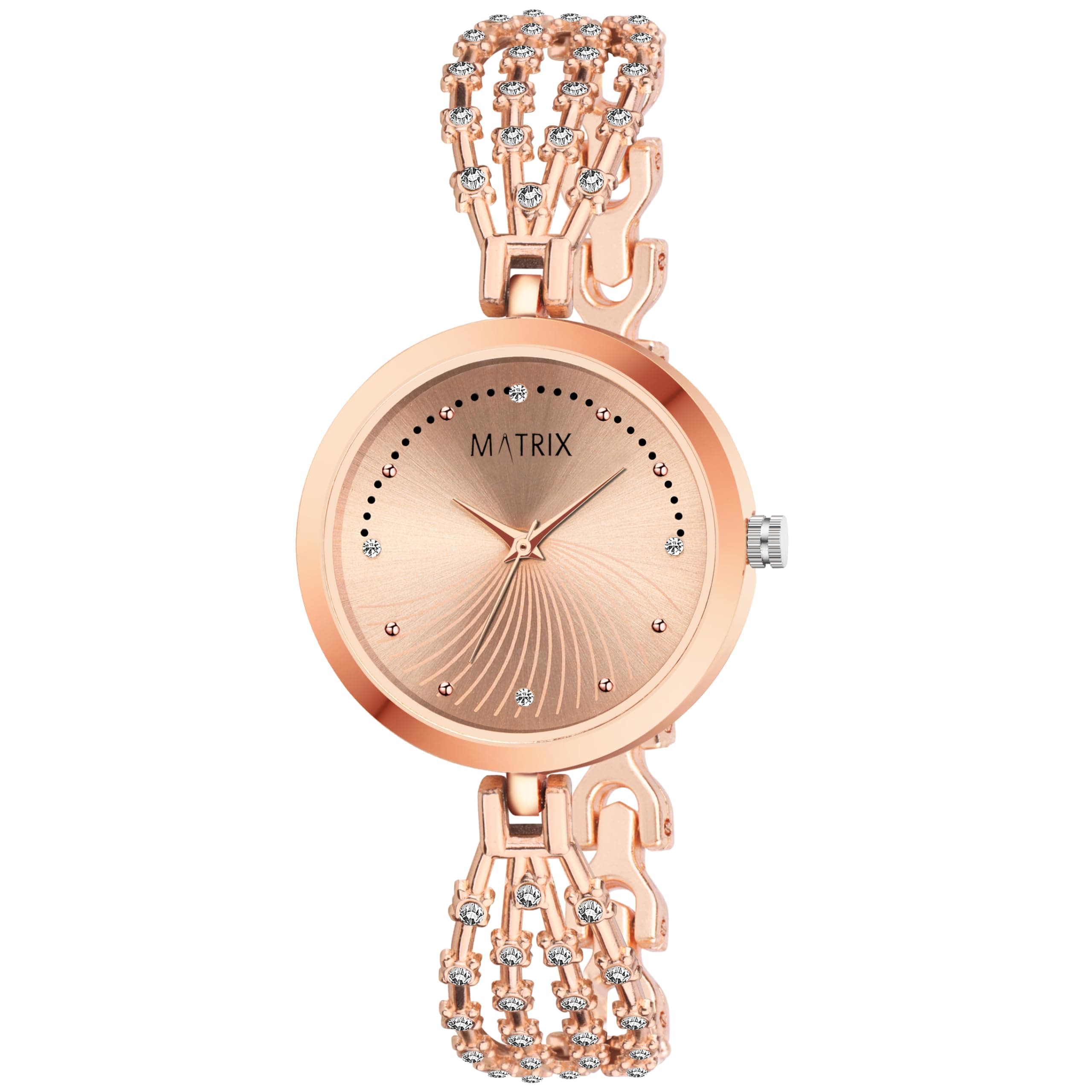 Matrix Daisy Collection | Stone Studded Dial with Designer Stone Studded Bracelet Chain Analog Watch for Women & Girls