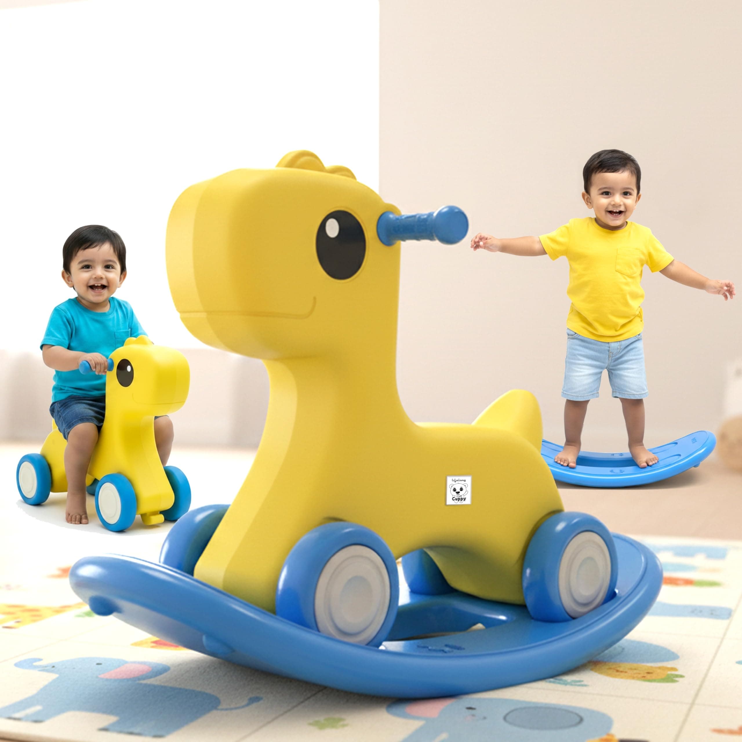 Lifelong Cuppy Horse Rocker Ride-On, Rocker & Balancing Board for Kids +1 Yrs | Swing Rideon with Smooth Wheels & Safe Non-Toxic Material | Toy Car for Indoor Outdoor Play (LLCHR02)