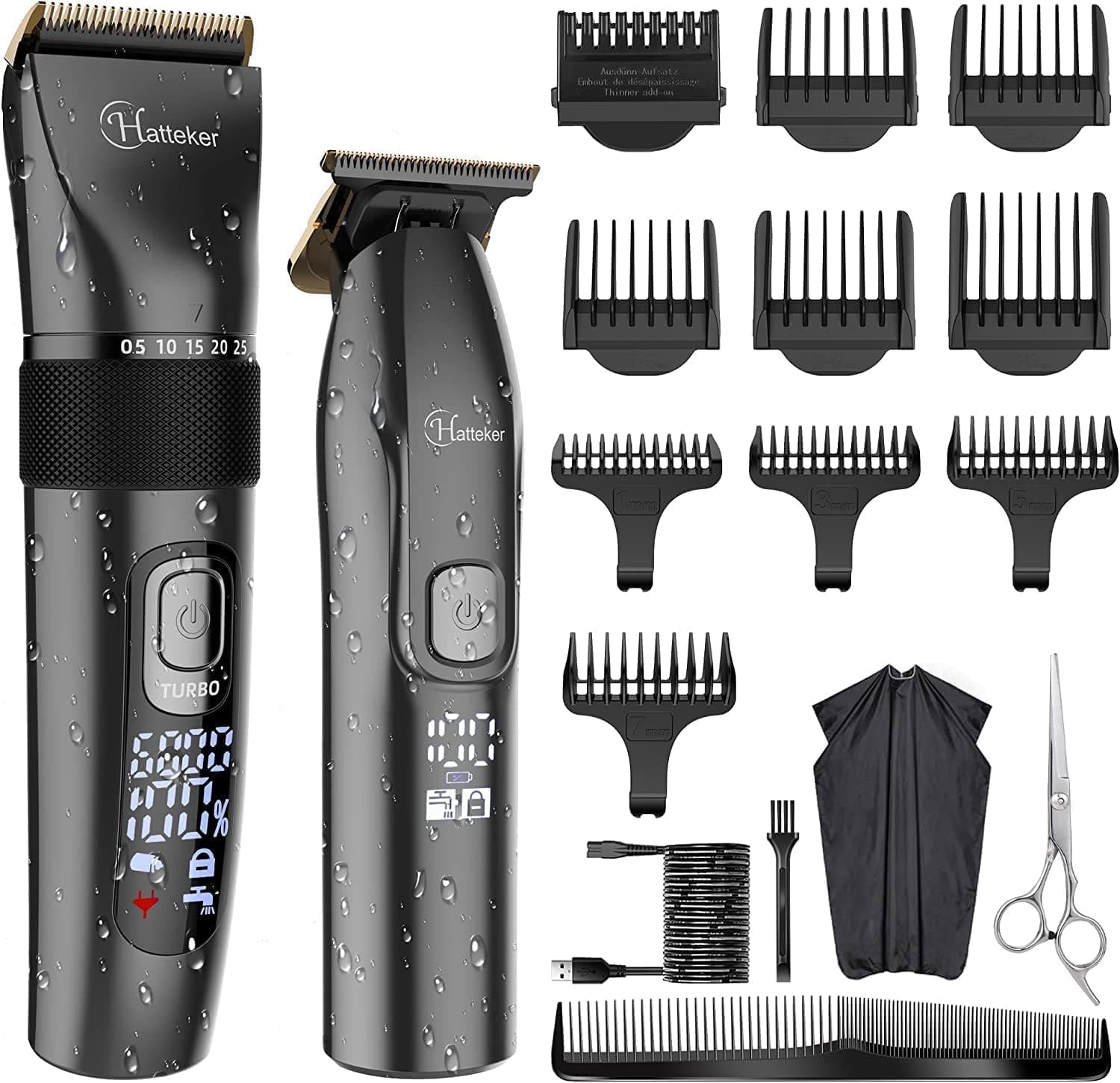 Hatteker Professional Hair Clippers and T-Blade Trimmer for Men - Cordless Beard Barber Clipper Haircut Grooming Kit - IPX7 Waterproof