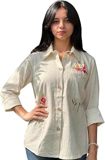 Women’s Floral Embroidered Button-Down Shirt Top|| 3/4 Sleeve Casual Shirt Top Office & Casual Wear for Women