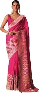 KALKI Fashion Rani Pink Silk Saree With Bandhani Detail And Unstitched Blouse Piece Silk sarees for women Traditional Ethnic Wear Fashion Wear Wedding Collection Festive Saree