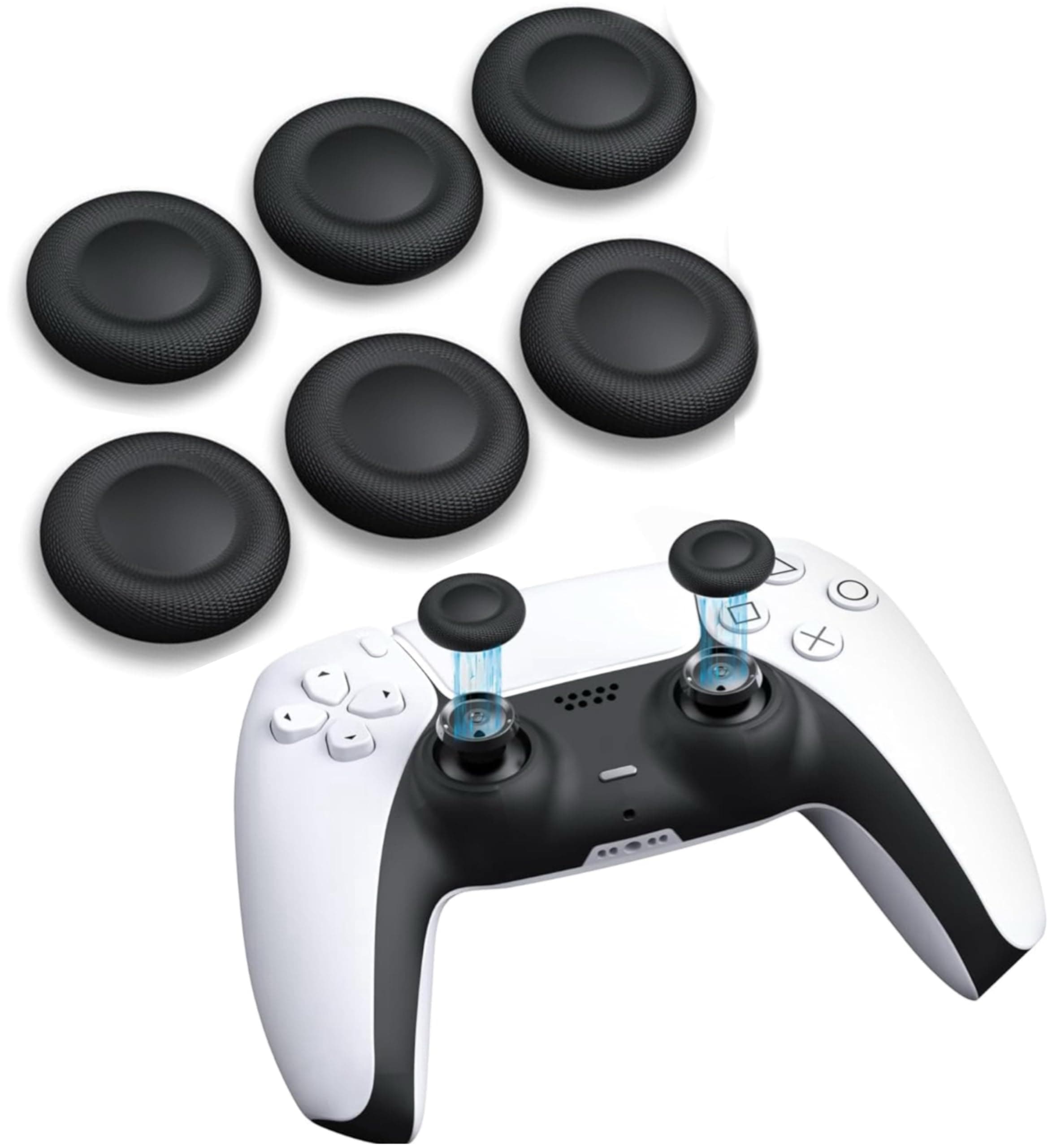 Meyaar Joystick Replacement Caps for PS5 Controller, Thumb Grip Joystick Replacement Cap Repair Accessories Compatible with PS5 & PS4 Controllers – Pack of 6 (Pro Black (Enhanced Grip))