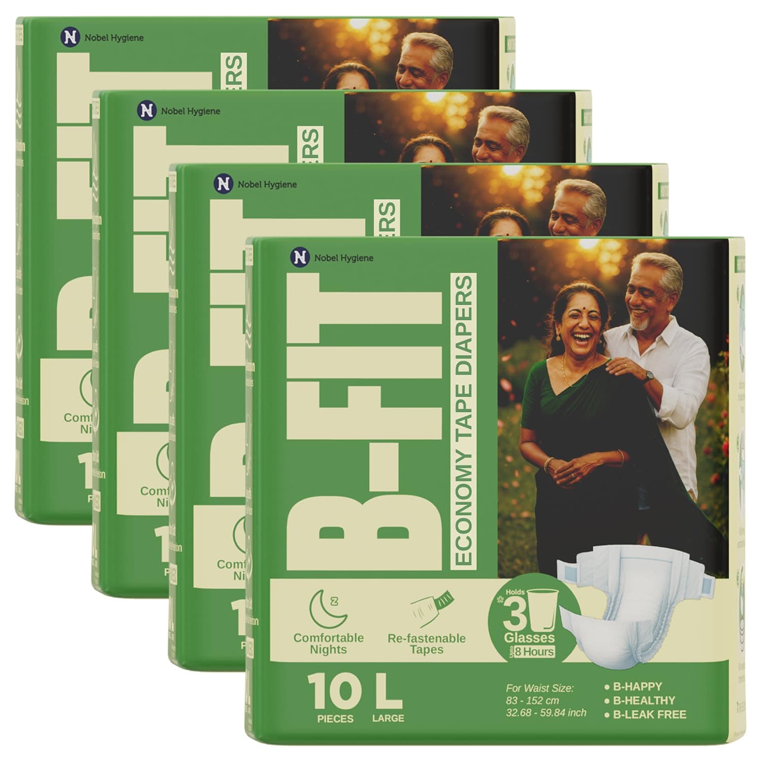 B-FIT Economy Adult Diaper L Size Tape Style | 40 (Large) | Waist 32.68-59.84 inch | Refastenable Tapes, Cottony Comfort, Gel Core, 8 Hours Absorption | Unisex, Leakproof, Soft Elastic Waistband