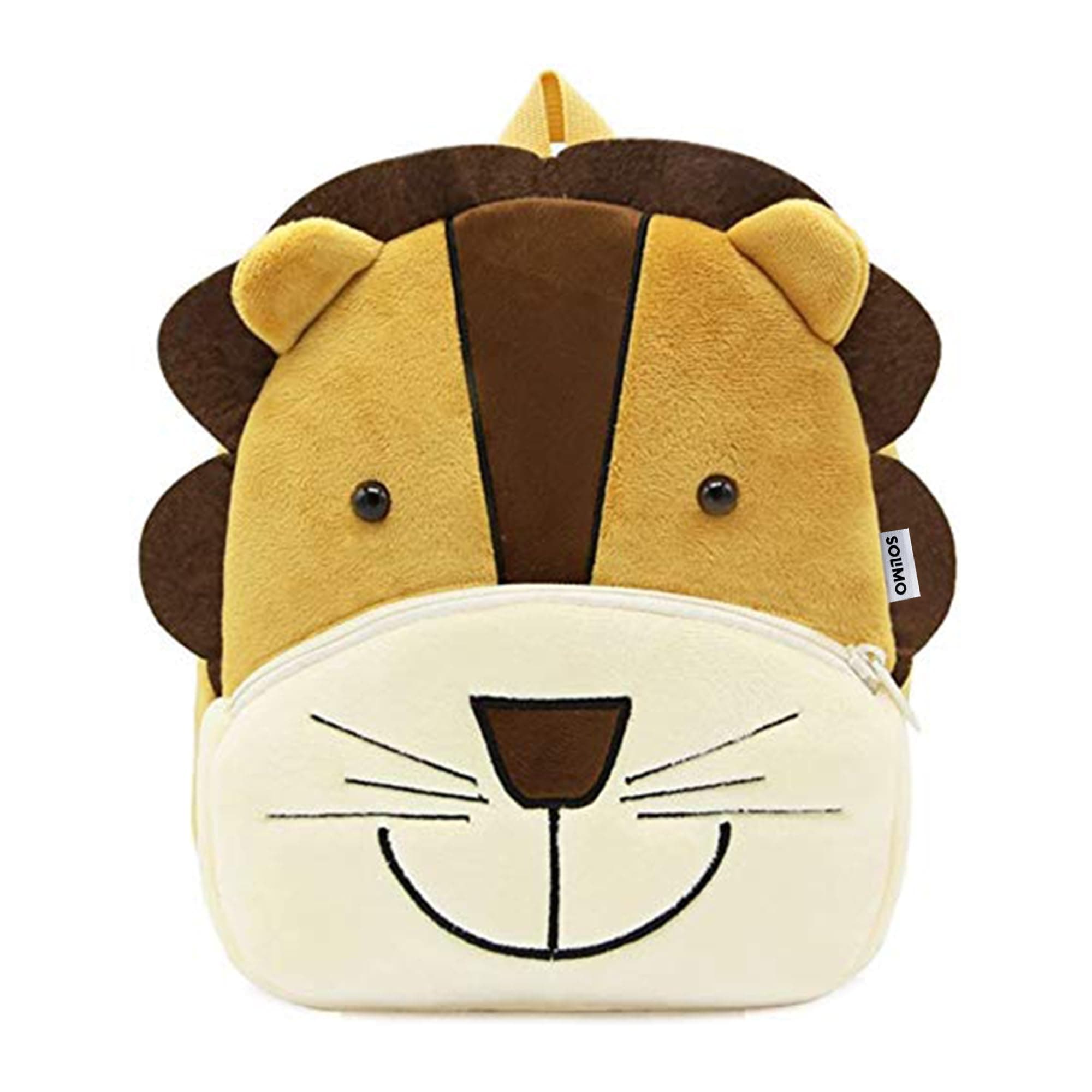 Amazon Brand - Solimo Velvet Toddler Backpack For Girls And Boys 2-6, Preschool Kindergarten Backpack, Cute Kids Backpacks, Lions Backpacks For Kids (10L_Multi Colour)