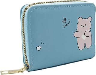 Valerie Women Small Wallet Wallets for Girls Credit Card Holder Coin Purse Zipper Small Secure Card Case Cute Wallets Mini Wallets for Women (Blue_Bear)