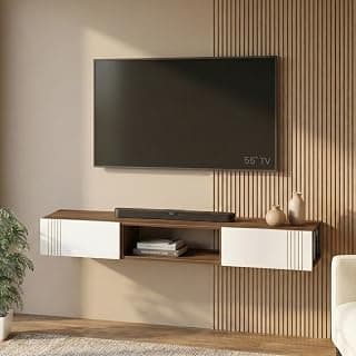 Evara Engineering Wood Wall Mount TV Entertainment Unit Set Top Box Stand/TV Panel Cabinet Panel with Shelves for Books & Décor Display Unit, Handleless, 60 Inches (Classic Brown & White)