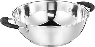 Amazon Brand - Solimo Stainless Steel Kadhai | Gas and Induction Compatible | Heavy Bottom for Better Heat Retention| 25 cm Dia | 3 L Capacity | Height: 15 cm | Diameter: 25 cm | Silver, 3000 ml