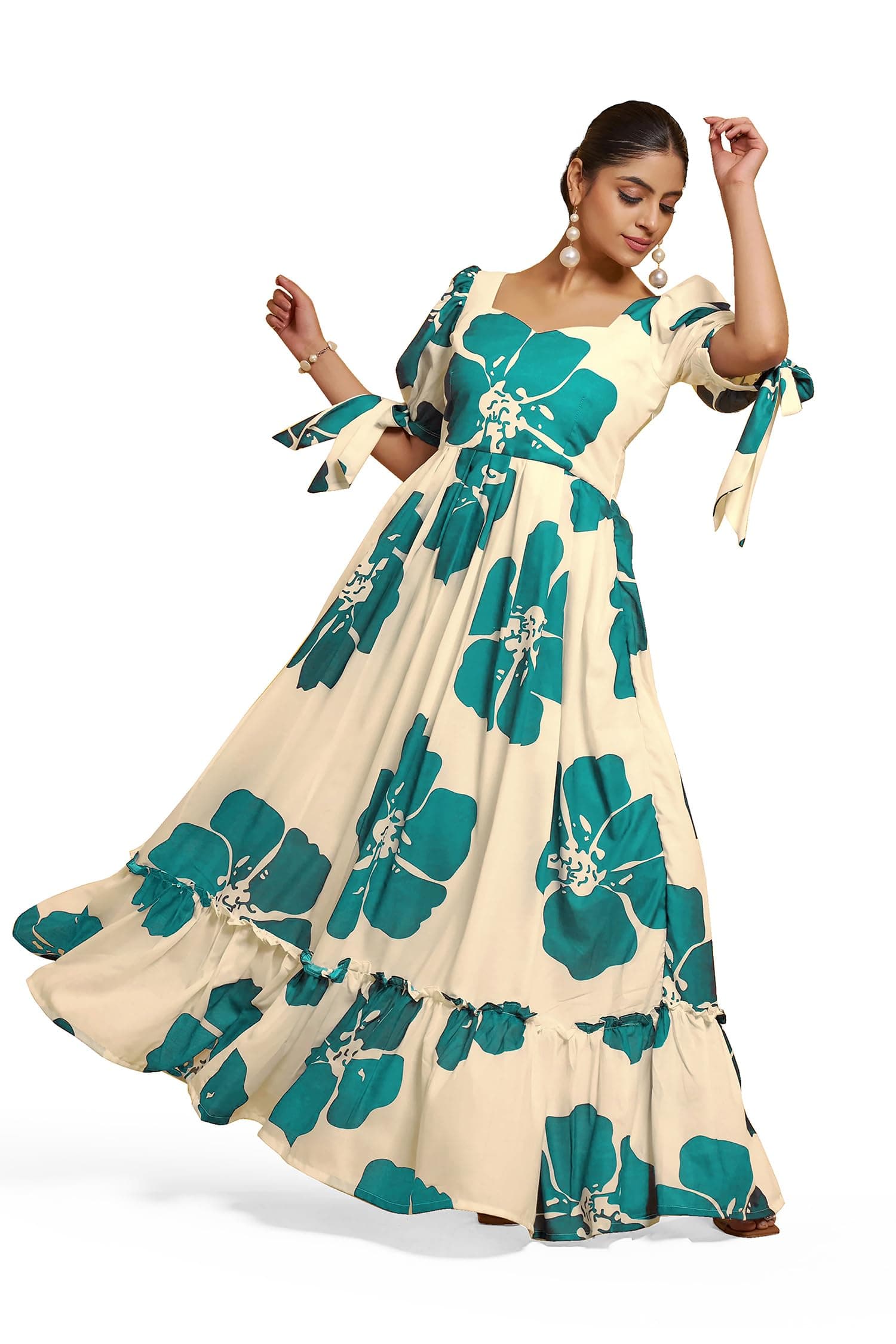 Jwalin Women's Rayon Floral Printed Dress|One Piece for Women|Maxi Dress|Flared Dress for Women