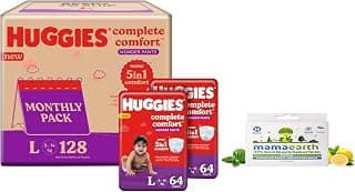 HUGGIES Complete Comfort Wonder Pants Large (L) Size, 128 count & Mamaearth Natural Repellent Mosquito Patches For Babies with 12 Hour Protection, White, Pack of 1