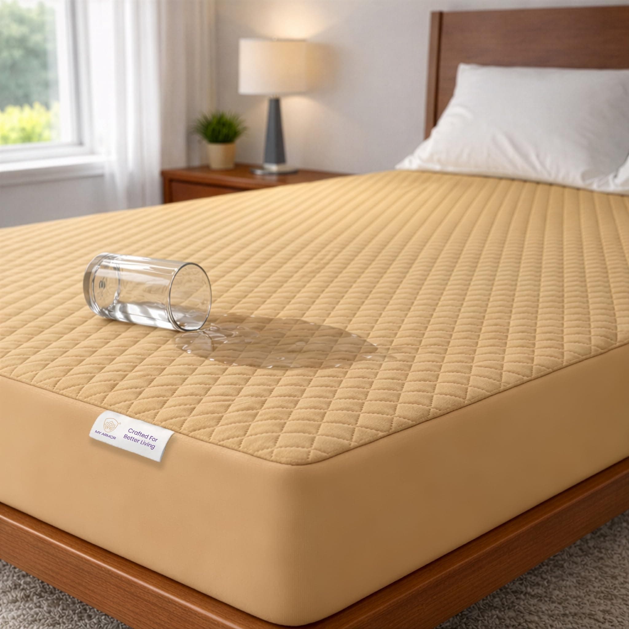 My Armor Waterproof King Size 78x72 Inch Cotton Quilted Mattress Protector, Breathable Noiseless Ultra Soft Cover, Fitted Bed Protector Cover with Elastic Skirting (King 78x72 inch | 6.5x6 ft, Beige)